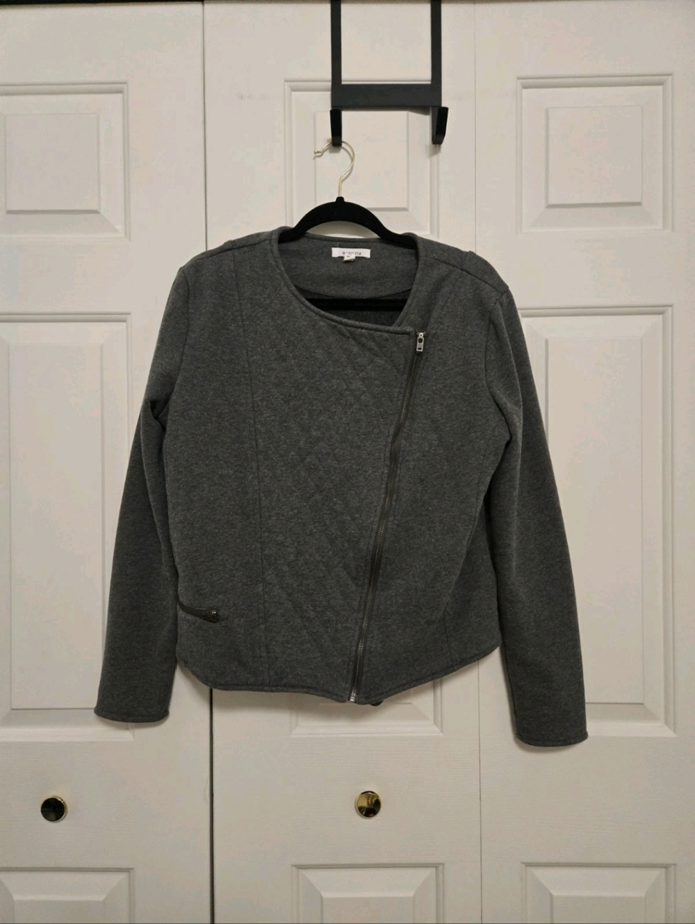 Athleta Belvedere Asymmetrical Quilted Moto Jacket In Gray Size XL